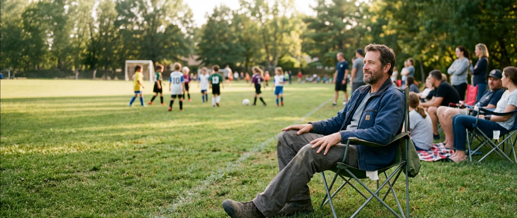 Contractor relaxing at a youth soccer game while Blue AI handles incoming call booking.